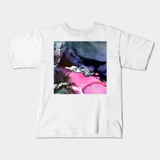 Pink and Navy Swirl - Mixed Media Painting Kids T-Shirt